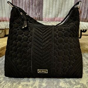 Vera Bradly Black Quilted Herringbone Doted Quiet Luxury Shoulder Bag Purse